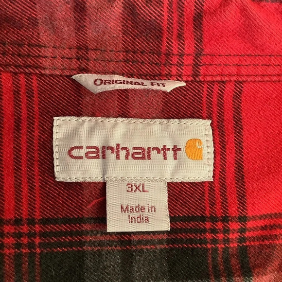 Men’s Carhartt Red Plaid Flannel Shirt Size 3XL Original Fit - Picture 5 of 7